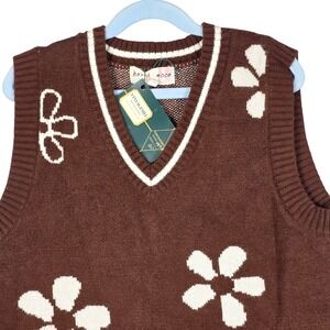 Hazel Moon Girls Knit Sweater Crop Vest M Brown‎ Flower Kids Trendy Autumn Fall